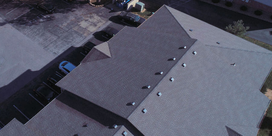 Aerial view of an Asphalt shingle roofing installed in Wichita, Kansas residential house