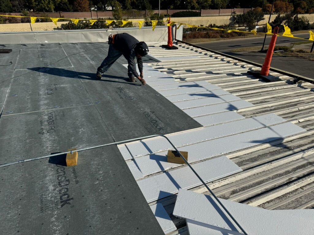 Process of a flute fill retrofit over metal roofing - Rhoden Roofing