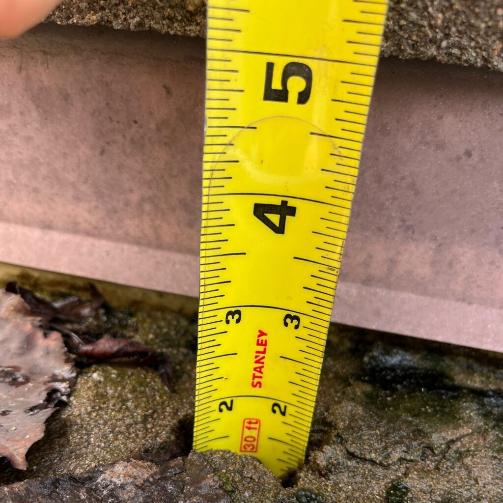 Severe debris accumulation in aluminum residential gutters with visible drip edge.