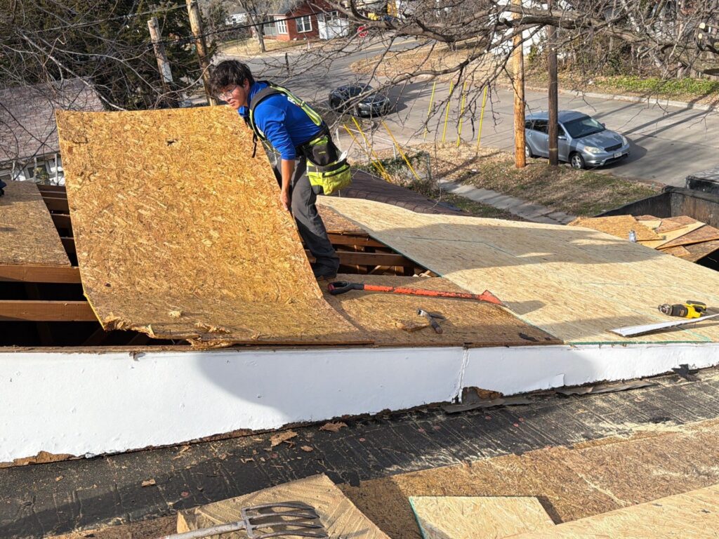 OSB roof decking replacement during a complete roof replacement.